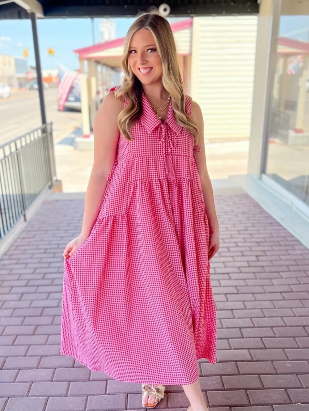 THML Gingham Grace Dress Size M